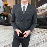 Double Brewed Seersucker Suit Autumn Men's Suit Slim Striped