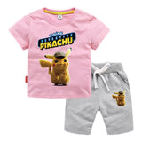 Children Pokemon Pikachu Tshirts & Shorts Cotton Short Sleeve Shorts Two Pieces Neutral