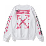 Off White Long Sleeve Round Neck Sweater Arrow Pattern Crew Neck Pullover Sweatshirt Men