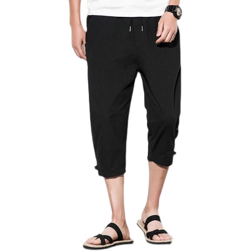 Linen Pants Straight Leg Pants Drawstring Lightweight Elastic Beach Pants Summer Loose plus Size Men's Casual