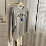 Diana Harvard Sweatshirt Vintage Bears Embroidery Plush Crew Neck Sweatshirt