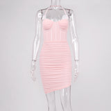 Bella Hadid Dress Mesh Pleats Backless Skinny Sheath Suspender Dress