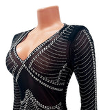 Kesha Black Dress Women's Fashion Sexy Mesh See-through Nightclub Hot Rhinestone Long Dress Women