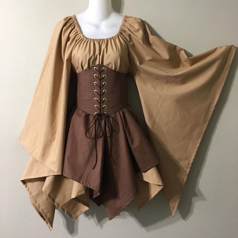 Vintage Empire Waist Dress Party Long Sleeve Women's Stitching Dress