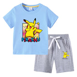 Children Pokemon Pikachu Tshirts & Shorts Cotton Children Short Sleeve Shorts Two Pieces