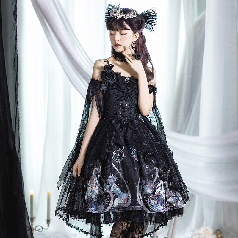 Gothic Lolita Harajuku Style Clothing Lolita Dress JSK Dark Light Flower Wedding Tea Party Small Skirt