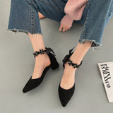 Nude Block Heel Sandals Bow Rhinestone High Heel Shoes