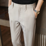 Men Trousers Pants Slim Solid Color Simple Light Business Pants