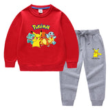 Children Pokemon Pikachu Hoodie & Pant Set Pure Color Cotton Quality Sweatshirt Set Trousers