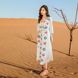 Beth Dutton Bohemian Dress Winter Autumn Midi Dresses Embroidered V-neck Lace-up Waist-Controlled Slimming Holiday Dress