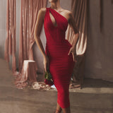 Bella Hadid Dress Mesh Shoulder Hollow Pleated Backless Dress