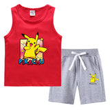 Children Pokemon Pikachu Tshirts & Shorts Vest Middle Pants Sports Casual Bottoming Shirt Two Pieces