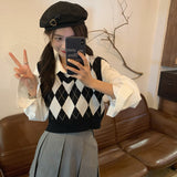 Preppy Aesthetic Outfits Vintage Knitted Vest Vest for Women Spring and Autumn