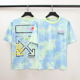 Off White T Shirt Summer Ow Cel Shading Arrow Print Round Neck Tshirt Color Matching  Casual Short Sleeve Unisex Owt