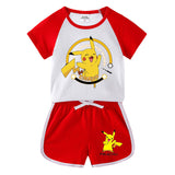 Children Pokemon Pikachu Tshirts & Shorts Short Sleeve T-shirt Shorts Casual Two Neutral