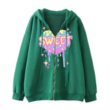 Skeleton Hoodie Winter Fleece Women's Long Sleeve Hoodie Heart-Shaped Clothes Printed Zipper