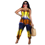 Women Plus Size Jumpsuits Summer Loose Tie-Dye Suspenders Casual Jumpsuit