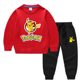 Children Pokemon Pikachu Hoodie & Pant Set Two-Piece Solid Color Baby Cotton Sweater Set