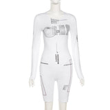 Fall Women's Clothing New Size Printed High Waist Tight Long Sleeve Casual Sports One-Piece Shorts for Women