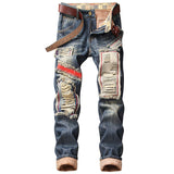 J Shaped Jeans Straight Ripped Patch plus Velvet Thickened Men's Jeans