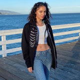 Skeleton Hoodie Autumn Sexy Loose Hooded Zipper Top