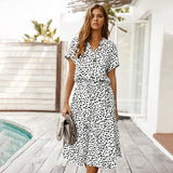 Black and White Dress Summer Polka Dot Short Sleeve Dress Shirt Collar Skirt