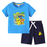 Children Pokemon Pikachu Tshirts & Shorts Cotton Short Sleeve Shorts Two Pieces Neutral