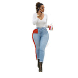 Women Plus Size Jeans Tassel Stitching Denim Skinny Pants