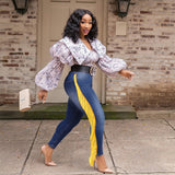 Women Plus Size Jeans High Waist Slim Tassel Denim Skinny Pants