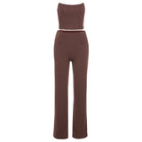 Women Top & Pant 2 Piece Set Summer Slim-Fit Straight Trousers Casual Suit
