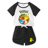 Children Pokemon Pikachu Tshirts & Shorts Leisure Sports Two-Piece Set
