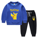 Children Pokemon Pikachu Hoodie & Pant Set Fleece Lined Padded Warm Keeping Winter Clothes Sweatershirt Suit