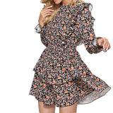 Beth Dutton Bohemian Dress Winter Autumn Midi Dresses Autumn Floral Print round Neck Shawl Long Sleeve Stitching Ruffle Ruffle Dress