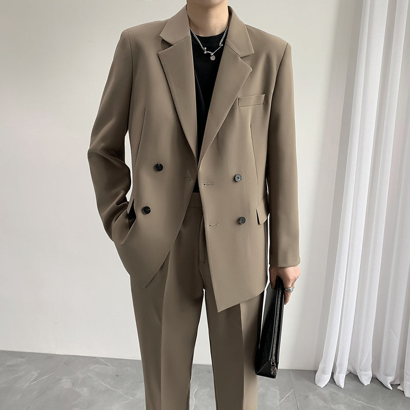 Seersucker Suit Double Breasted Men's Suit Two-Piece Set Coat Men's Clothing