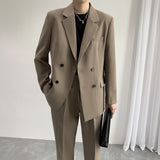Seersucker Suit Double Breasted Men's Suit Two-Piece Set Coat Men's Clothing