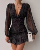 Women Exotic Dresses Spring Chiffon V-neck Pleated Dress
