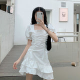 Gothic Lolita Harajuku Style Clothing Drawstring Lace White Mid-Length Dress