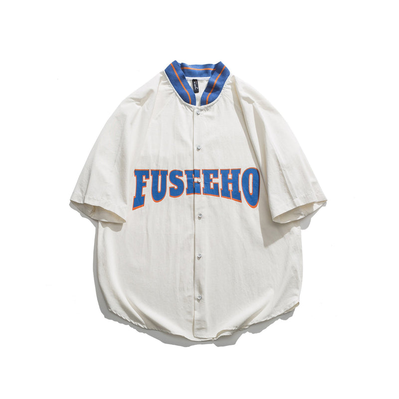 Men T Shirt Summer Casual Tops Men's Clothes Summer Wear Vintage Men's Stand Collar Shirt Casual Loose Letter Printed Cardigan