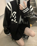 Gothic Lolita Harajuku Style Clothing Autumn and Winter Stitching Baseball Uniform Loose Leather Jacket Jacket