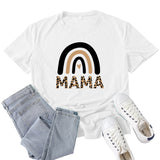 Boy Mama T Shirt Mama Leopard Print Rainbow Pattern Printed T-shirt