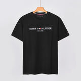 Tommy T Shirts Tommy Men's Short Sleeve Cotton round Neck Slim-Fit Letters Embroidered T-shirt