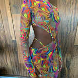 Women Exotic Dresses Spring Sexy Long Sleeve Printed Mesh Dress