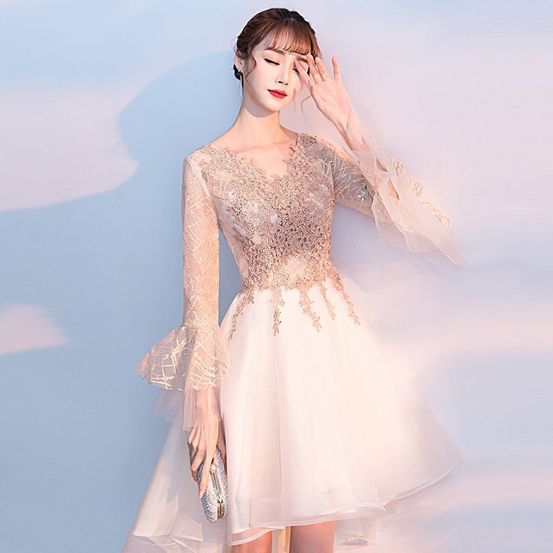 Prom Dresses Evening Gown Female Banquet Short-Length Daily Style Golden Bridesmaid Tuxedo Dress Student