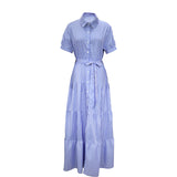 Women Bohemian Dress Fashion Striped Short Sleeve Loose Dress