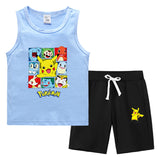 Children Pokemon Pikachu Tshirts & Shorts Summer Vest Middle Pants Sports Casual Thin Two Pieces