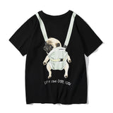 Men's T-shirt Summer Men's Short-Sleeved T-shirt Cotton round Neck Loose Cartoon Backpack Puppy Anime Print Top Tee