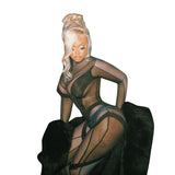 Fall Women's Clothing Sexy Mesh See-through Slim Fit Patchwork High Waist One-Piece Trousers