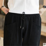 Linen Pants Straight Leg Pants Drawstring Lightweight Elastic Beach Pants Summer Solid Color Men's Retro Loose plus Size Casual Pants