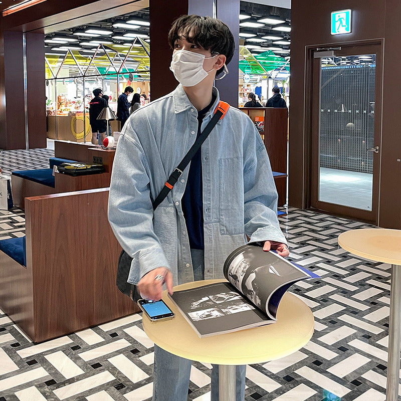 Denim Shirts Denim Long-Sleeved Shirt Men's Spring and Autumn Splicing Coat Loose Top