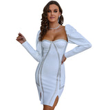 Women Bodycon Dress Spring and Summer Long Sleeves White Sexy Sequins Dress